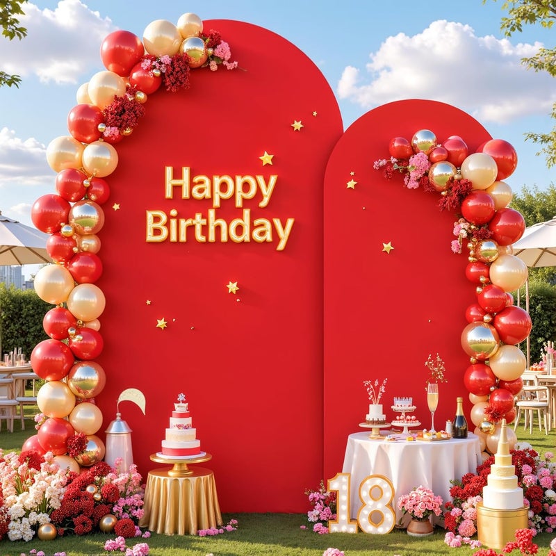 Suppromo Red Arch Cover 2 Set-7.2 and 6ft Red Arch Backdrop Cover Spandex Fitted Christmas Arch Stand Covers Stretchy Backdrop for Birthday Party Baby Shower Bridal Shower Wedding Banquet Photo Background - Image 1